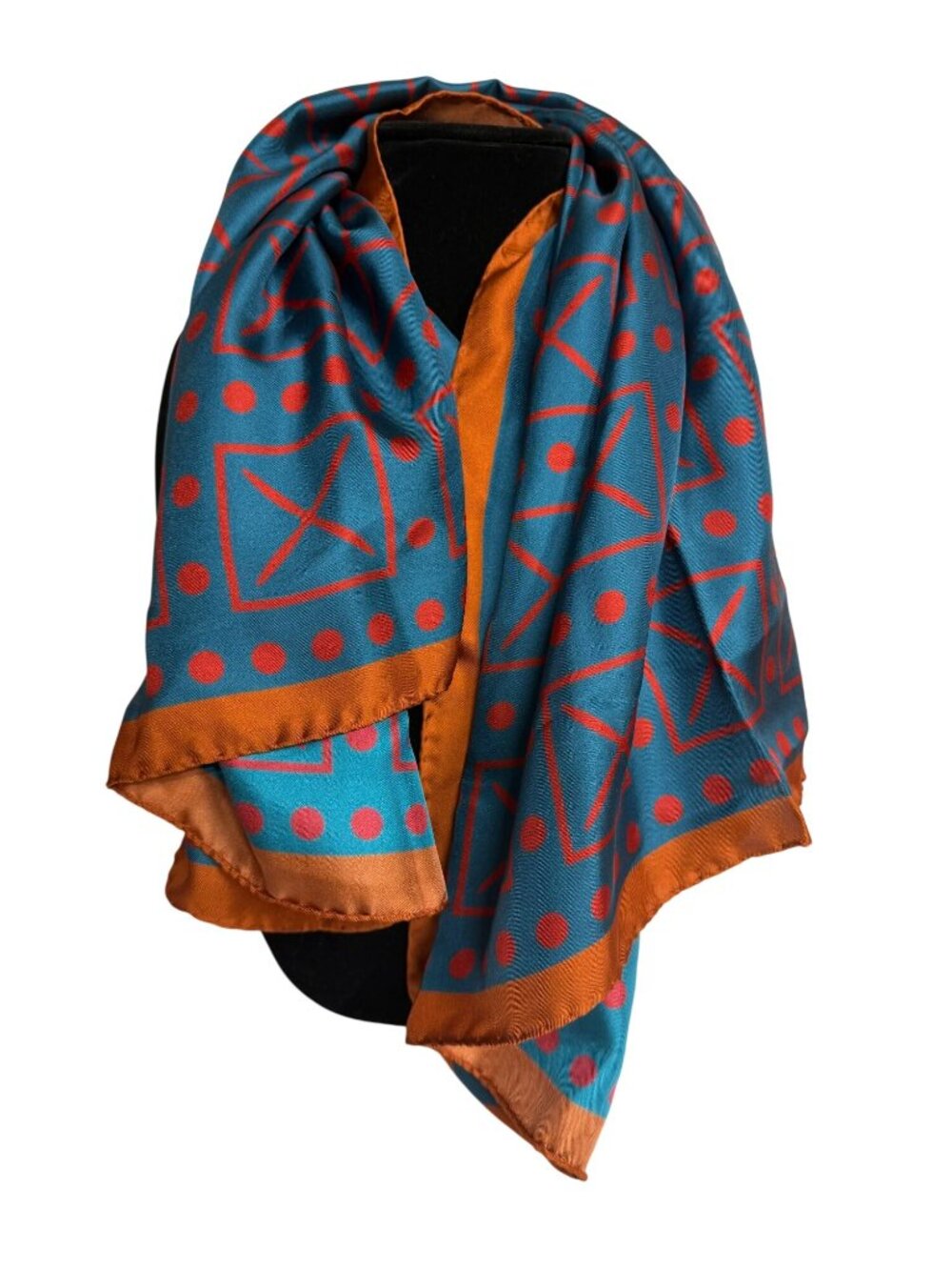 Vintage Acropolis Museum Silk Scarf Hand Rolled Square Brown And Blue
